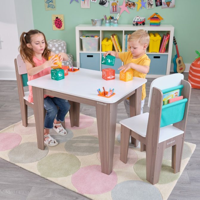 Pocket Storage Table & 2 Chair Set - Gray Ash
