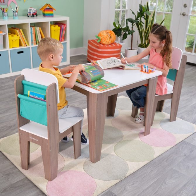 Pocket Storage Table & 2 Chair Set - Gray Ash - Image 2