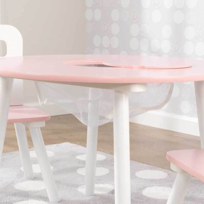 Round Storage Table & 2 Chair Set - Pink & White - Image 9
