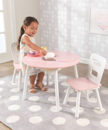 Round Storage Table & 2 Chair Set - Pink & White