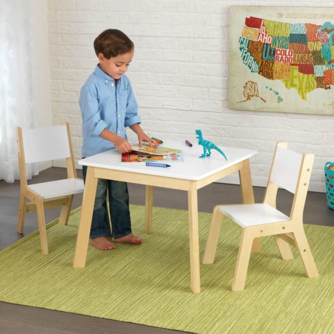 Modern Table & 2 Chair Set - White