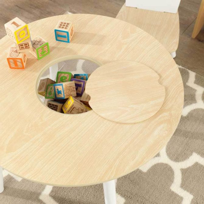 Round Storage Table & 2 Chair Set - Natural & White - Image 4