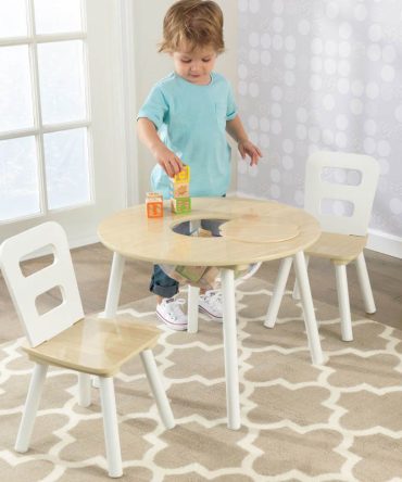 Round Storage Table & 2 Chair Set - Natural & White
