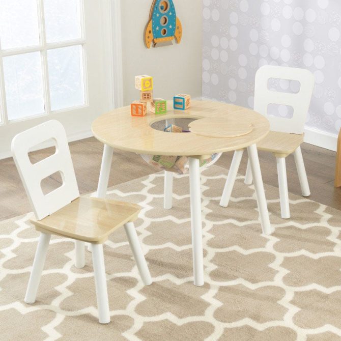 Round Storage Table & 2 Chair Set - Natural & White - Image 2
