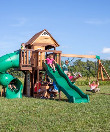Backyard Discovery Cedar Cove Wooden Climbing Frame with 2 x Swings, Web Disc Swing and 2 x Slides