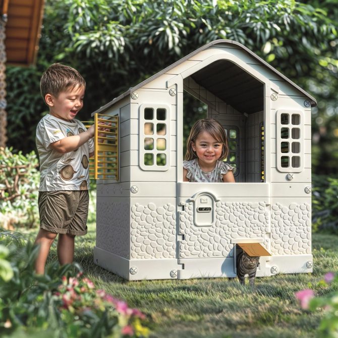 Dolu Kids Outdoor Playhouse – White - Image 7